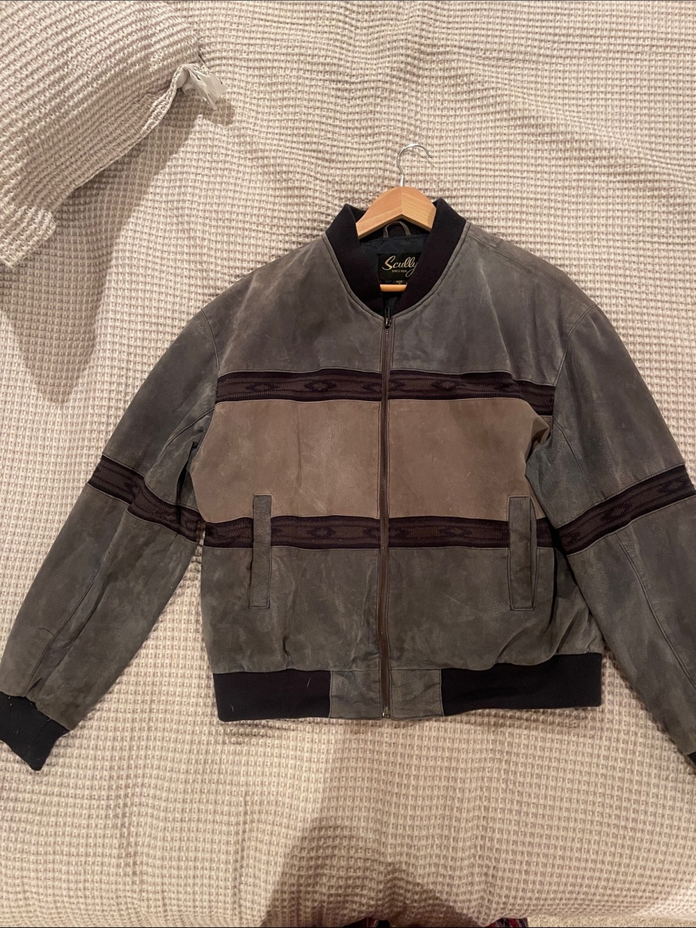 Scully Olive Gray Suede Panel Bomber Jacket